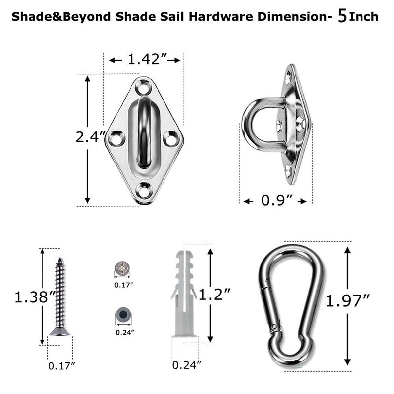Shade&Beyond 304 Marine Grade Shade Sail Hardware Kit 5 inch for Rectangle and Square Sun Shade Sails Installation, 24 Pcs - Image 3